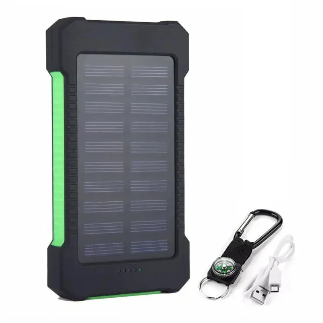 Waterproof Portable Solar Power Bank, 2 USB Ports