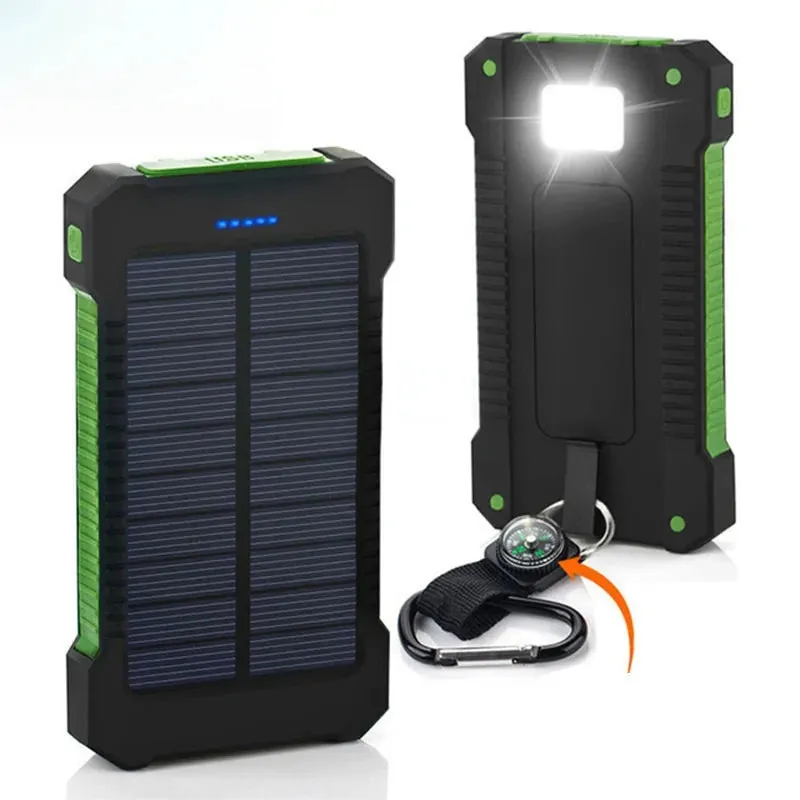 Waterproof Portable Solar Power Bank, 2 USB Ports