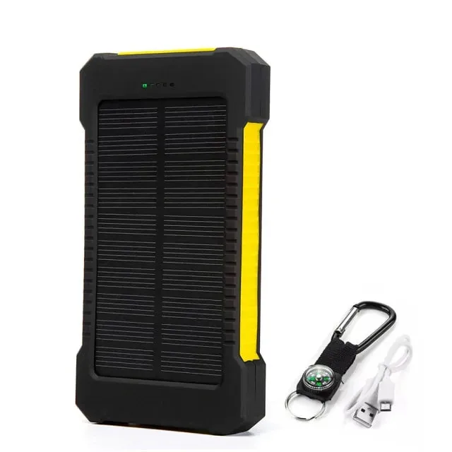 Waterproof Portable Solar Power Bank, 2 USB Ports