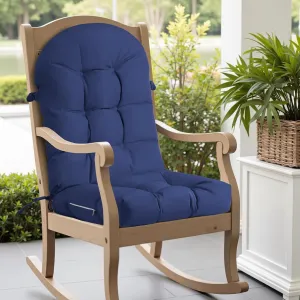 Waterproof Rocking Chair Cushion - Outdoor Oliven Fabric, High-Density Sponge, Durable Comfort Non-Slip Bottom Tufted Seat Pads with Ties, Oliven︱Dark Blue, 44x19x4 inch