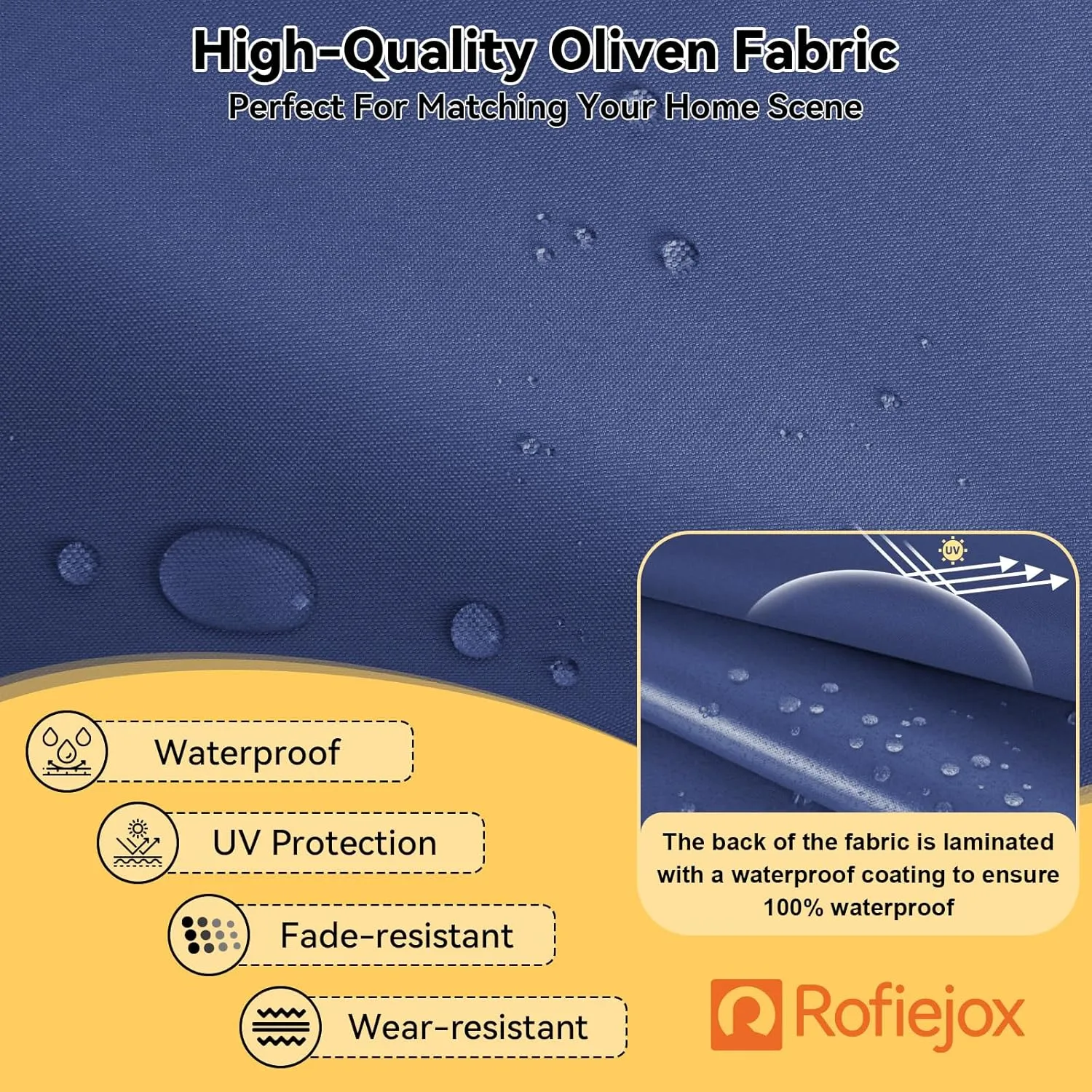 Waterproof Rocking Chair Cushion - Outdoor Oliven Fabric, High-Density Sponge, Durable Comfort Non-Slip Bottom Tufted Seat Pads with Ties, Oliven︱Dark Blue, 44x19x4 inch
