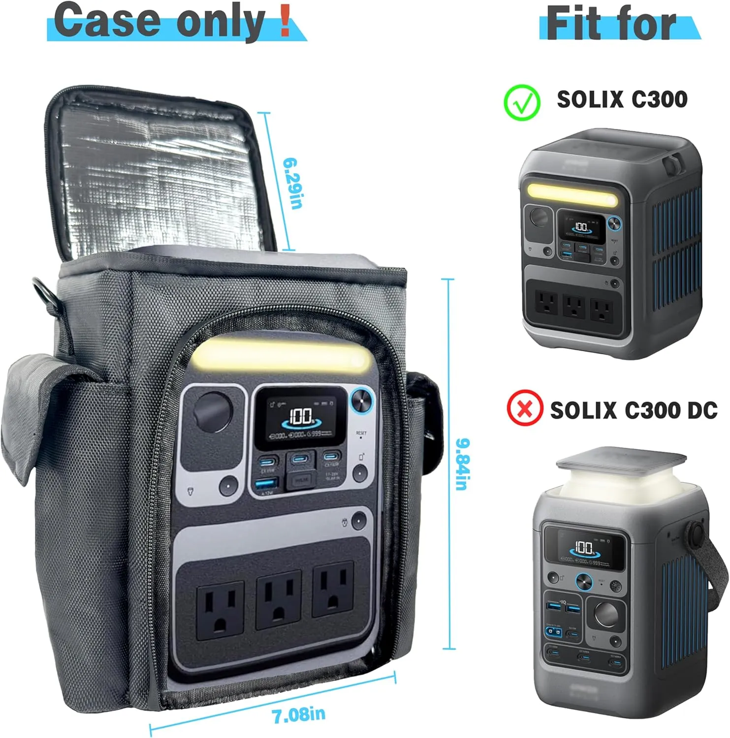 Waterproof Travel Bag Compatible with Anker SOLIX C300 Portable Power Station, Outdoor 288Wh LiFePO4 Battery，Power Bank Station Storage Case Cover with Two Pockets and Adjustable Strap