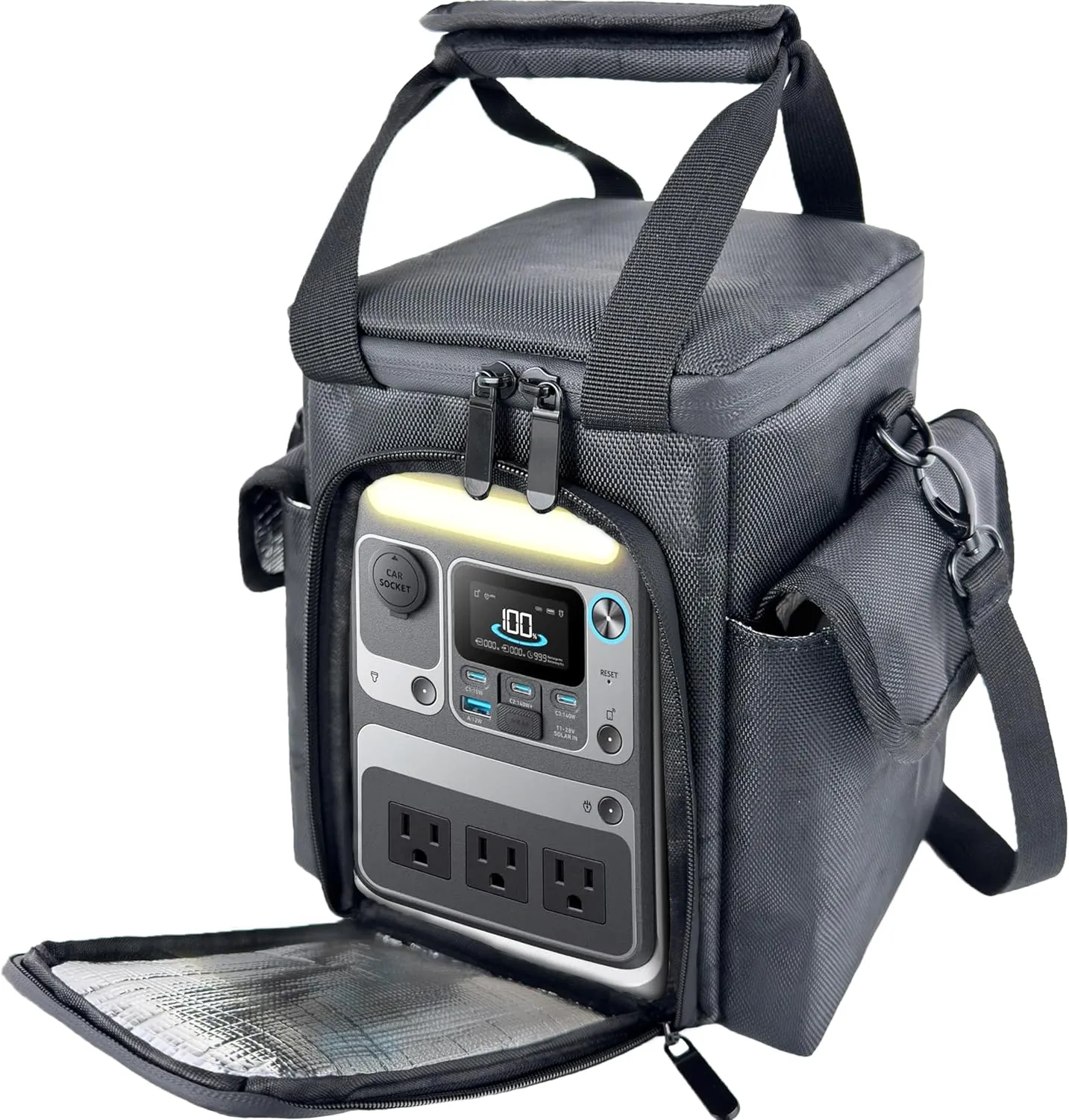 Waterproof Travel Bag Compatible with Anker SOLIX C300 Portable Power Station, Outdoor 288Wh LiFePO4 Battery，Power Bank Station Storage Case Cover with Two Pockets and Adjustable Strap