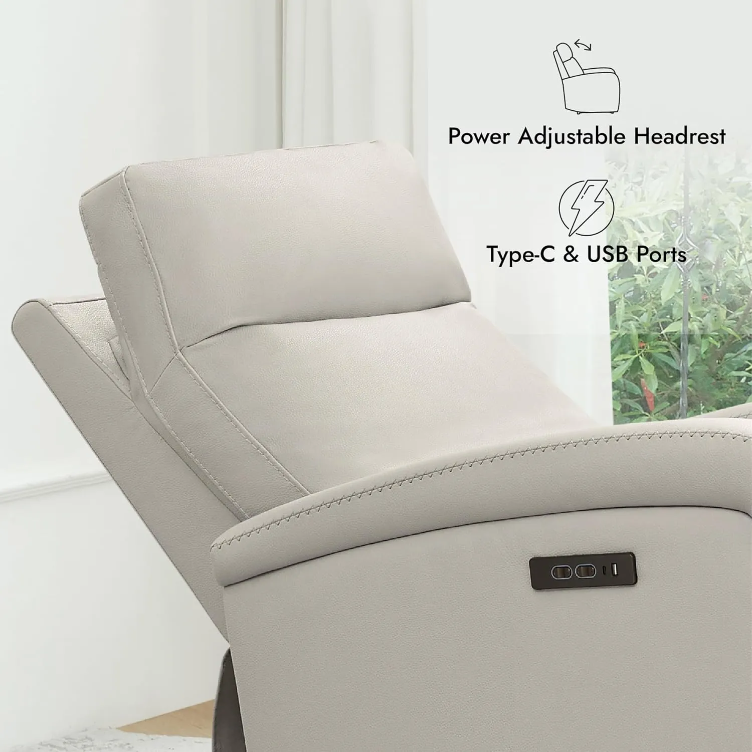 Watson & Whitely Power Recliner Chairs for Adults, Zero Wall Recliners W Power Headrest Type-C Charger, Small Faux Leather RV Recliners Home Theater Seating for Living Room, Cream
