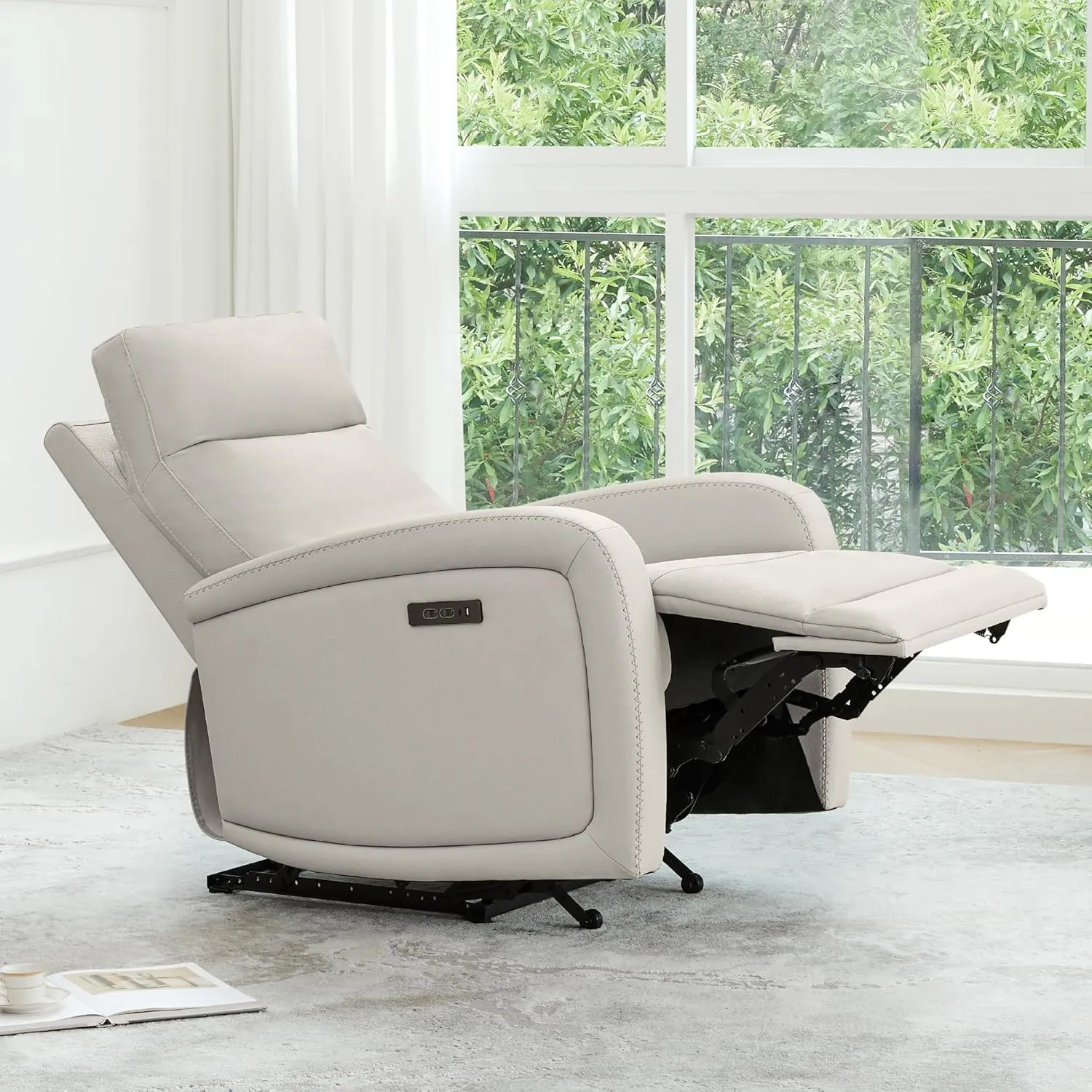 Watson & Whitely Power Recliner Chairs for Adults, Zero Wall Recliners W Power Headrest Type-C Charger, Small Faux Leather RV Recliners Home Theater Seating for Living Room, Cream