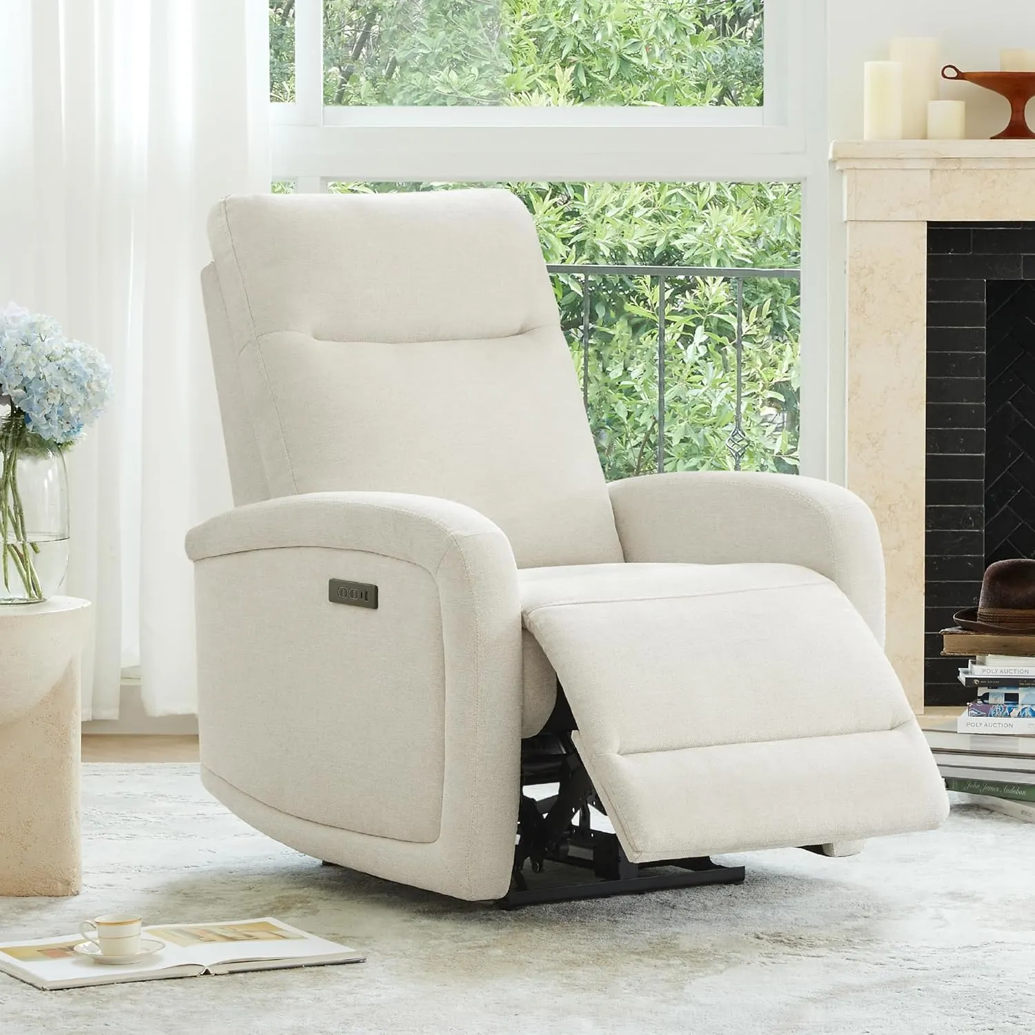 Watson & Whitely Power Recliner Chairs for Adults, Zero Wall Recliners W Power Headrest Type-C Charger, Small RV Recliners Home Theater Seating for Living Room, Fabric in Linen