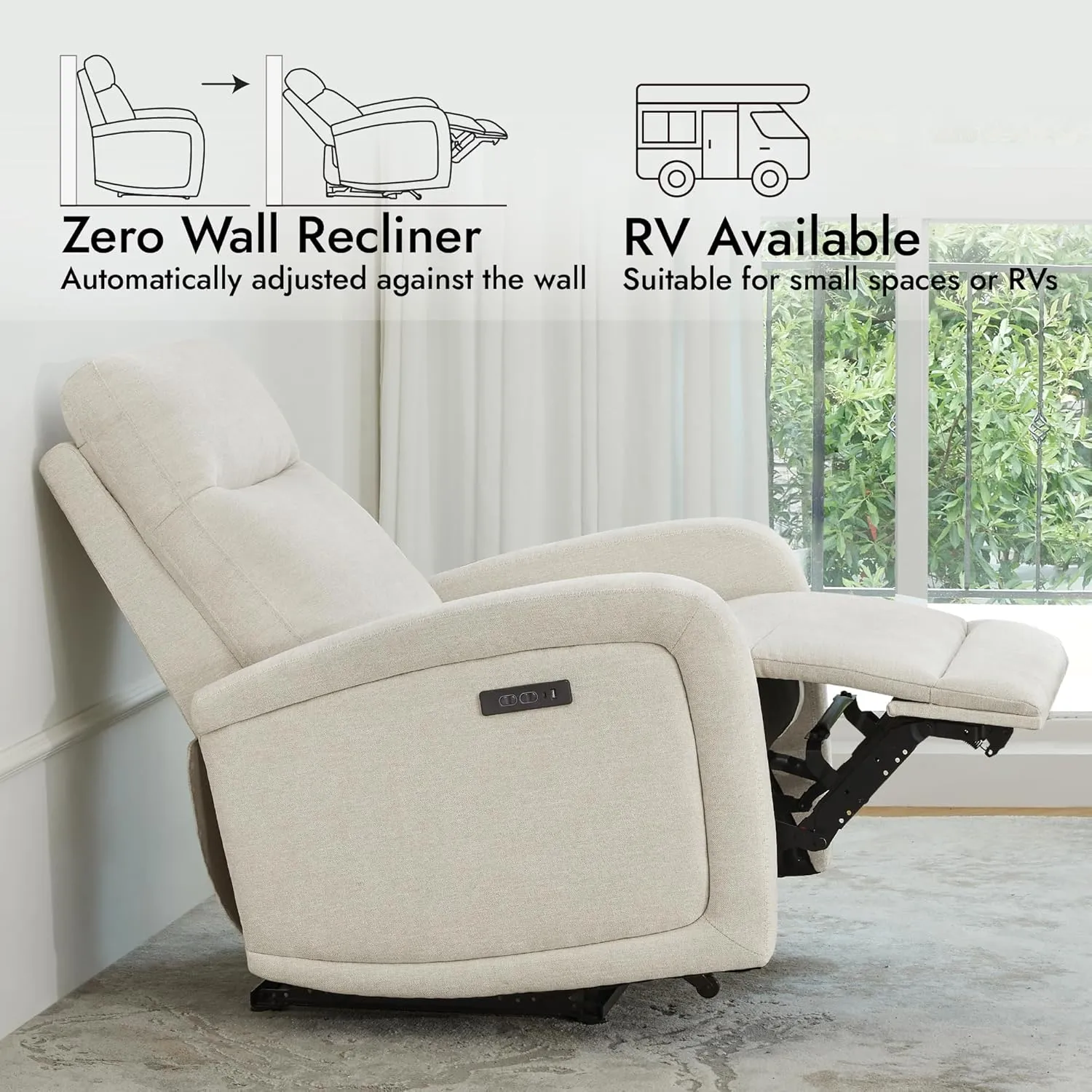 Watson & Whitely Power Recliner Chairs for Adults, Zero Wall Recliners W Power Headrest Type-C Charger, Small RV Recliners Home Theater Seating for Living Room, Fabric in Linen