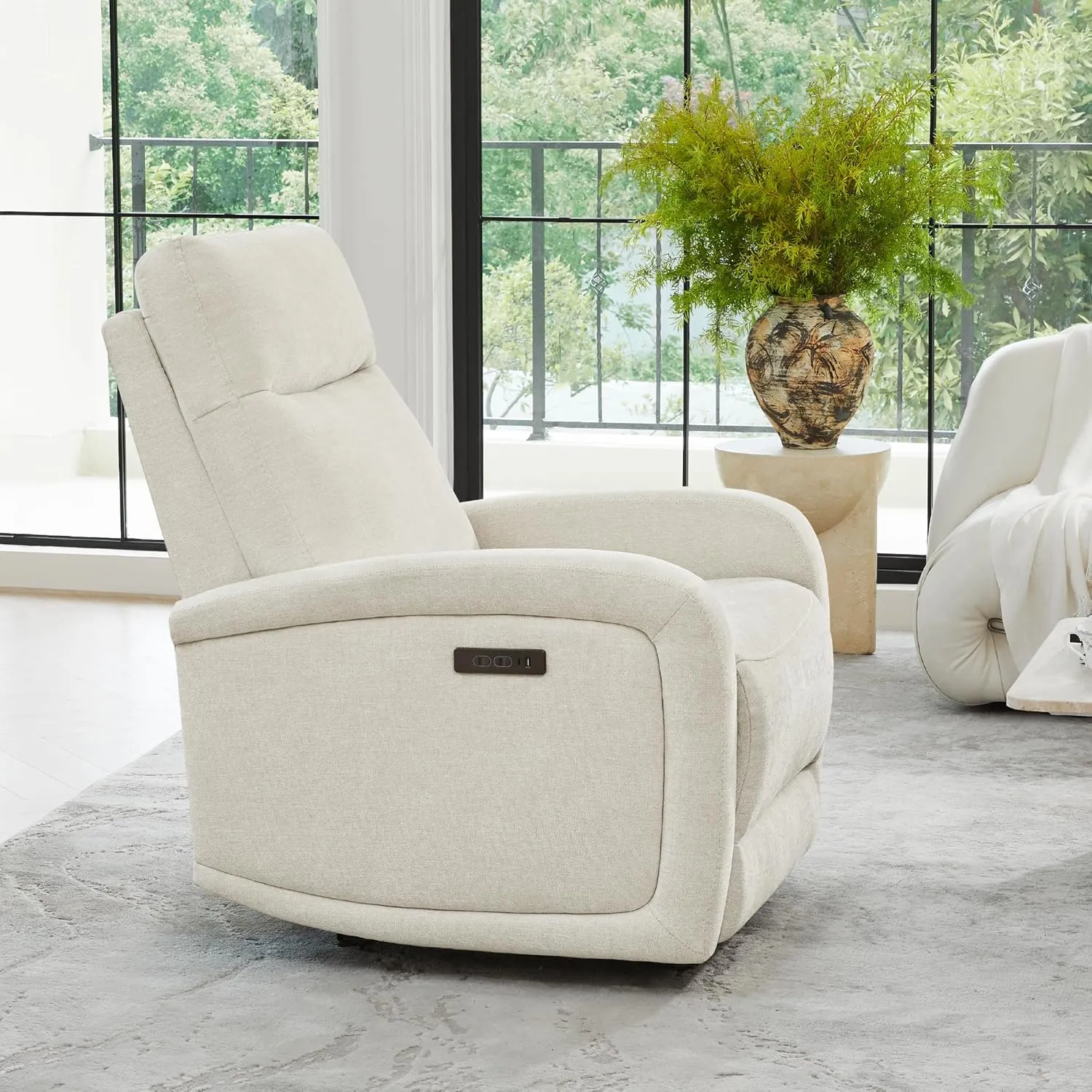 Watson & Whitely Power Recliner Chairs for Adults, Zero Wall Recliners W Power Headrest Type-C Charger, Small RV Recliners Home Theater Seating for Living Room, Fabric in Linen