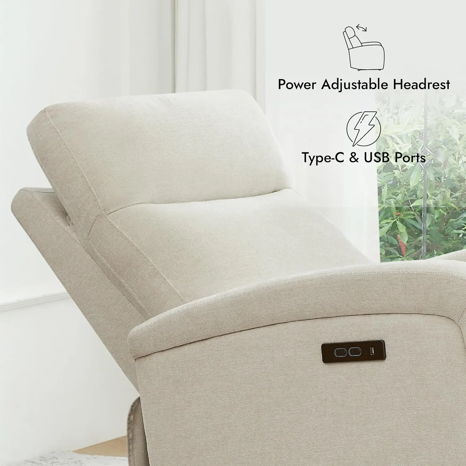 Watson & Whitely Power Recliner Chairs for Adults, Zero Wall Recliners W Power Headrest Type-C Charger, Small RV Recliners Home Theater Seating for Living Room, Fabric in Linen