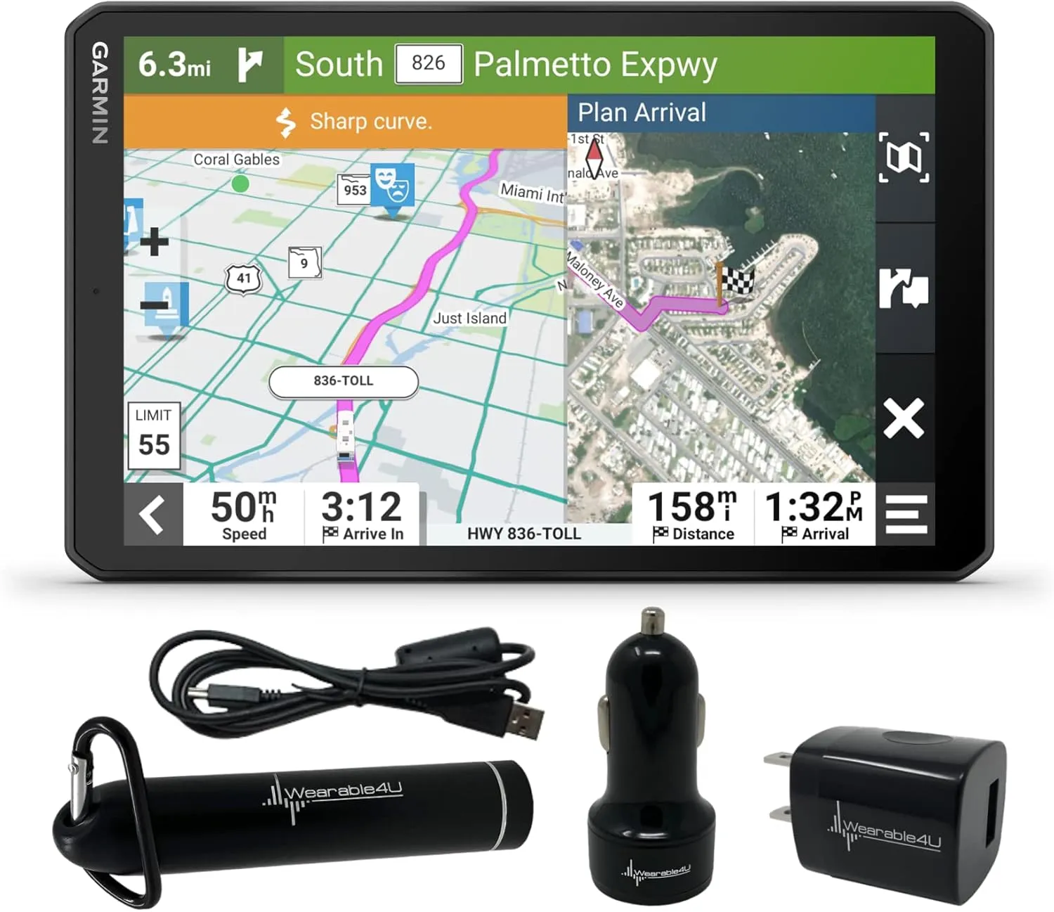 Wearable4U - Garmin RV 895 GPS Navigator, Large, Easy-to-Read 8, Custom RV Routing, High-Resolution Birdseye Satellite Imagery with Power Pack Bundle