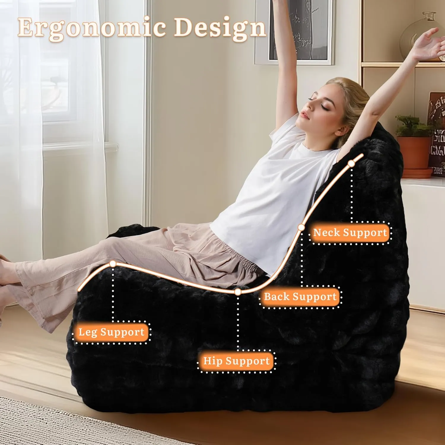Weaxty Togo Sofa Bean Bag Chair for Adults, Oversized Plush Beanbag Floor Couch Togo Chair, Fireside Giant Bean Bag Lazy Sofa Lounger Chairs for Living Room Bedroom Office Dorm, Black