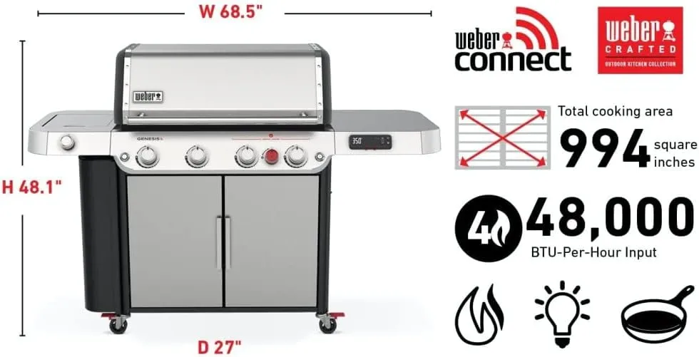 Weber Genesis SPX-435 Premium Smart Gas Grill, Liquid Propane, Stainless Steel