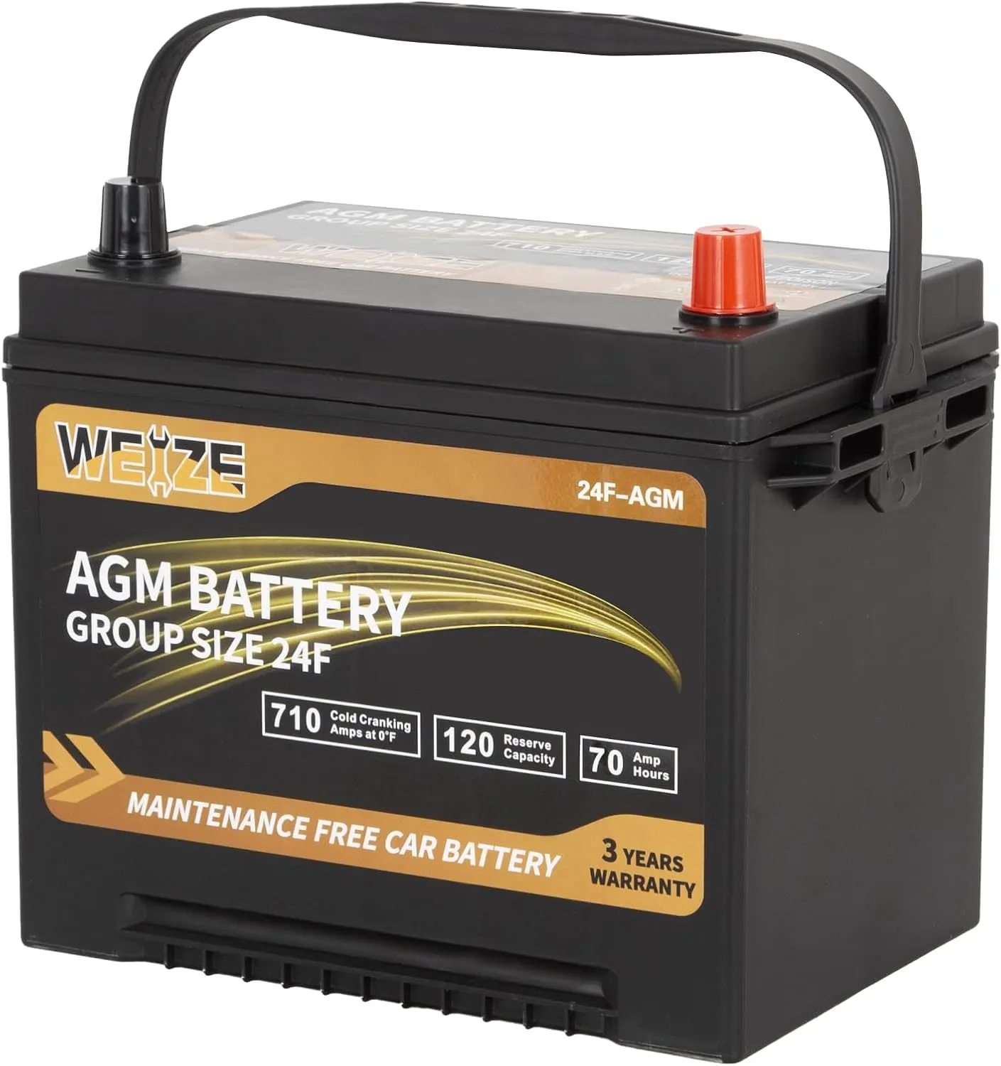 Weize Platinum AGM Battery BCI Group 24F Automotive Battery, 120RC, 710CCA, 36 Months Warranty, Dimensions 10.75" L x 6.81" W x 8.98" H