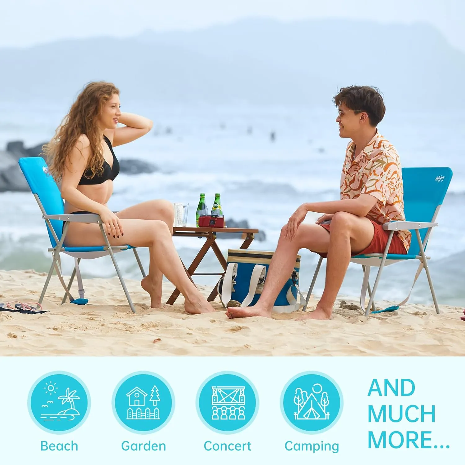 #WEJOY Folding Beach Chair for Adults, Lightweight Beach Chair with Shoulder Straps, High Back Beach Chairs with Hard Armrest, Supports 300lbs for Beach Lawn Concert