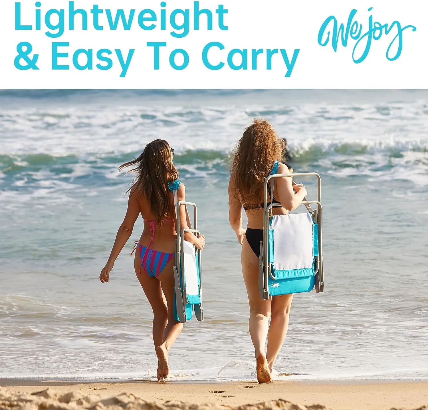 #WEJOY Folding Beach Chair for Adults, Lightweight Beach Chair with Shoulder Straps, High Back Beach Chairs with Hard Armrest, Supports 300lbs for Beach Lawn Concert