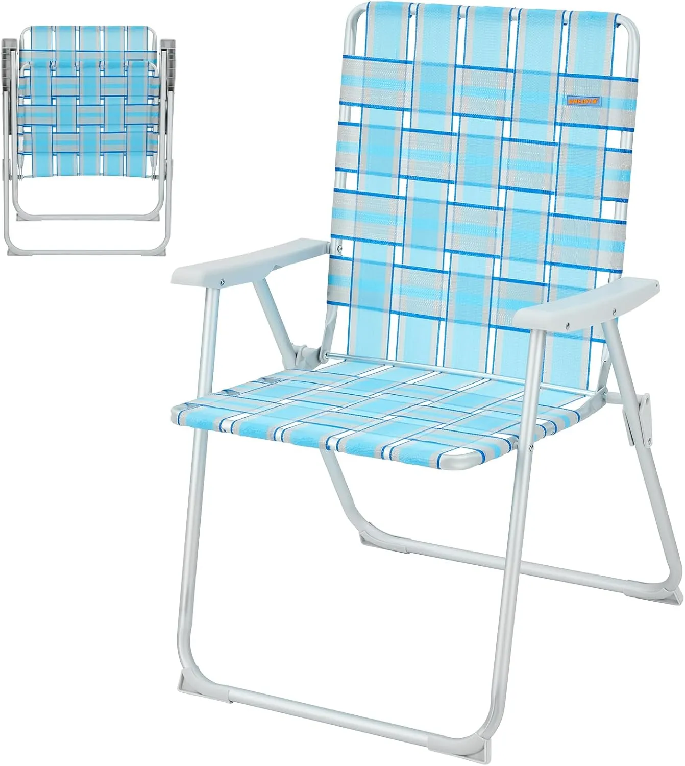 #WEJOY Folding Beach Chair for Adults, Lightweight Beach Chair with Shoulder Straps, High Back Beach Chairs with Hard Armrest, Supports 300lbs for Beach Lawn Concert