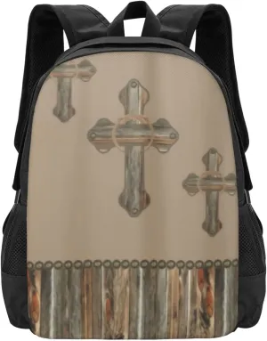 Western Crosses Barn Wood And Conchos Lightweight Packable Backpack Travel Casual Hiking Daypack Foldable Backpack For Men Women