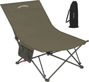 Whitsunday Camping Lounge Chair, 3 Adjustments Reclining Camping Chair, Lawn Chairs Folding Chair with Side Pocket for Camping, Beach, Picnic Green