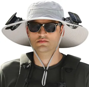 Wide Brim Hat with Fans Solar Power, UPF 50  Solar Panel Fan Hat for Fishing Camping Hiking Outdoor Beach