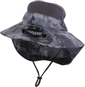 Wide Brim Hat with Fans Solar Power, UPF 50  Solar Power Fan Bucket Hat for Hiking Camping Fishing Outdoor Beach