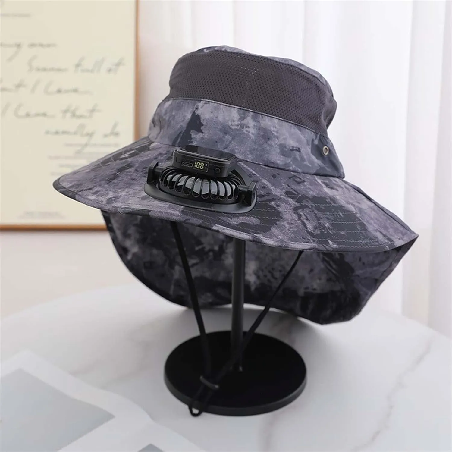 Wide Brim Hat with Fans Solar Power, UPF 50  Solar Power Fan Bucket Hat for Hiking Camping Fishing Outdoor Beach