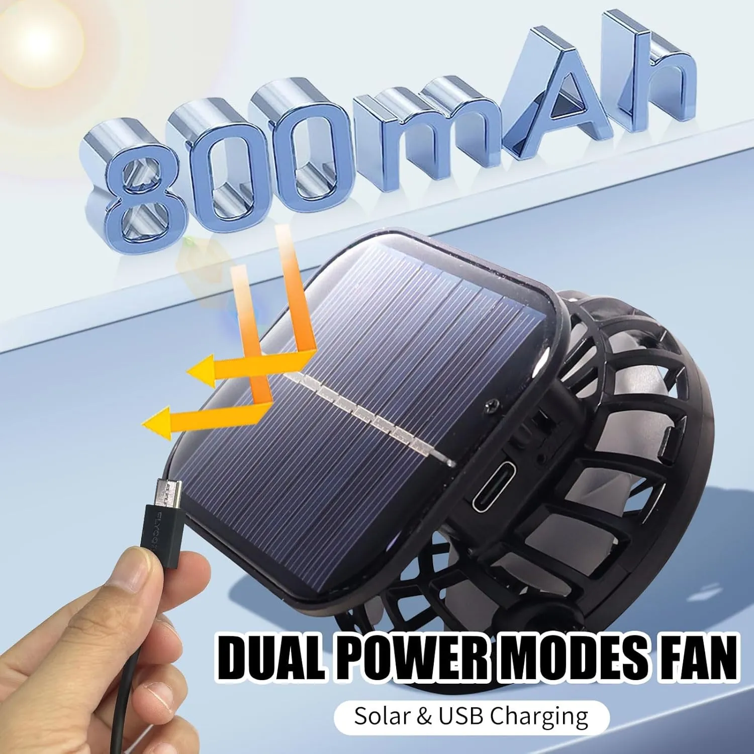 Wide Brim Outdoor Solar Fan Hat, UPF 50  Fishing Hat for Man with 2 Solar Fan, 3 Modes 180°Rotating Fan Hats