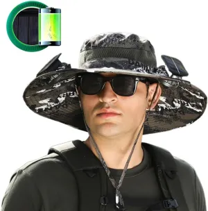 Wide Brim Solar Fan Hat, 2025 New Hat with Fans Solar Power for Men Women, Solar Panel Sun Hats for Men Women Outdoor Fishing