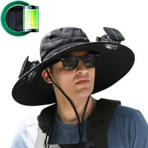 Wide Brim Solar Fan Hat, 2025 New Hat with Fans Solar Power for Men Women, Solar Panel Sun Hats for Men Women Outdoor Fishing