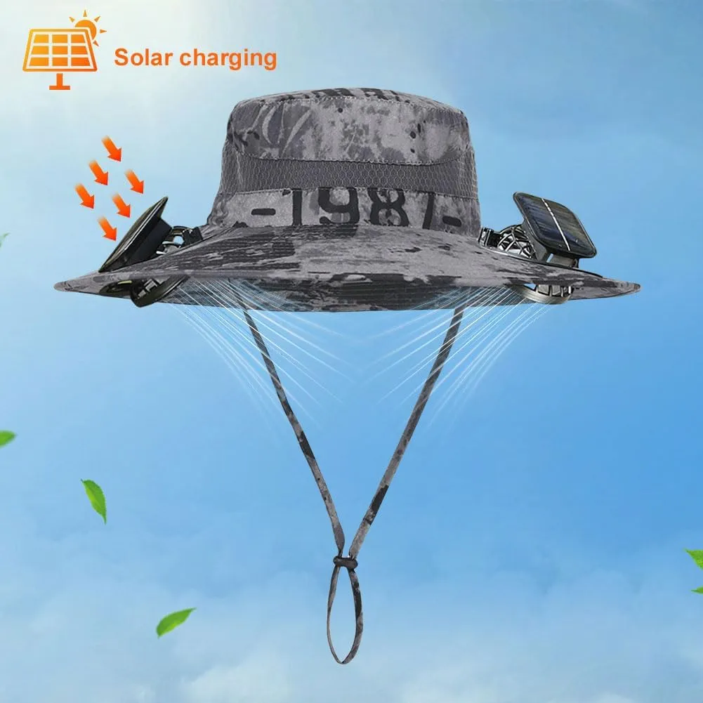 Wide Brim Solar Fan Hat for Men & Women – UPF 50  Sun Hat with Built-in Fans, Solar & USB Rechargeable, Outdoor Cooling Cap for Hiking, Fishing, Camping
