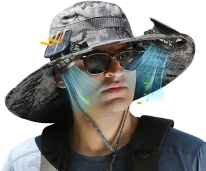 Wide Brim Solar Fan Hat for Men & Women – UPF 50  Sun Hat with Built-in Fans, Solar & USB Rechargeable, Outdoor Cooling Cap for Hiking, Fishing, Camping