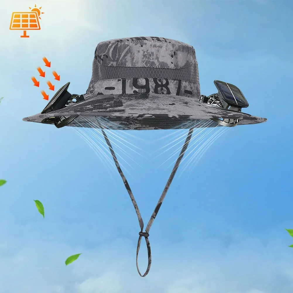 Wide Brim Solar Fan Hat for Men & Women – UPF 50  Sun Hat with Built-in Fans, Solar & USB Rechargeable, Outdoor Cooling Cap for Hiking, Fishing, Camping
