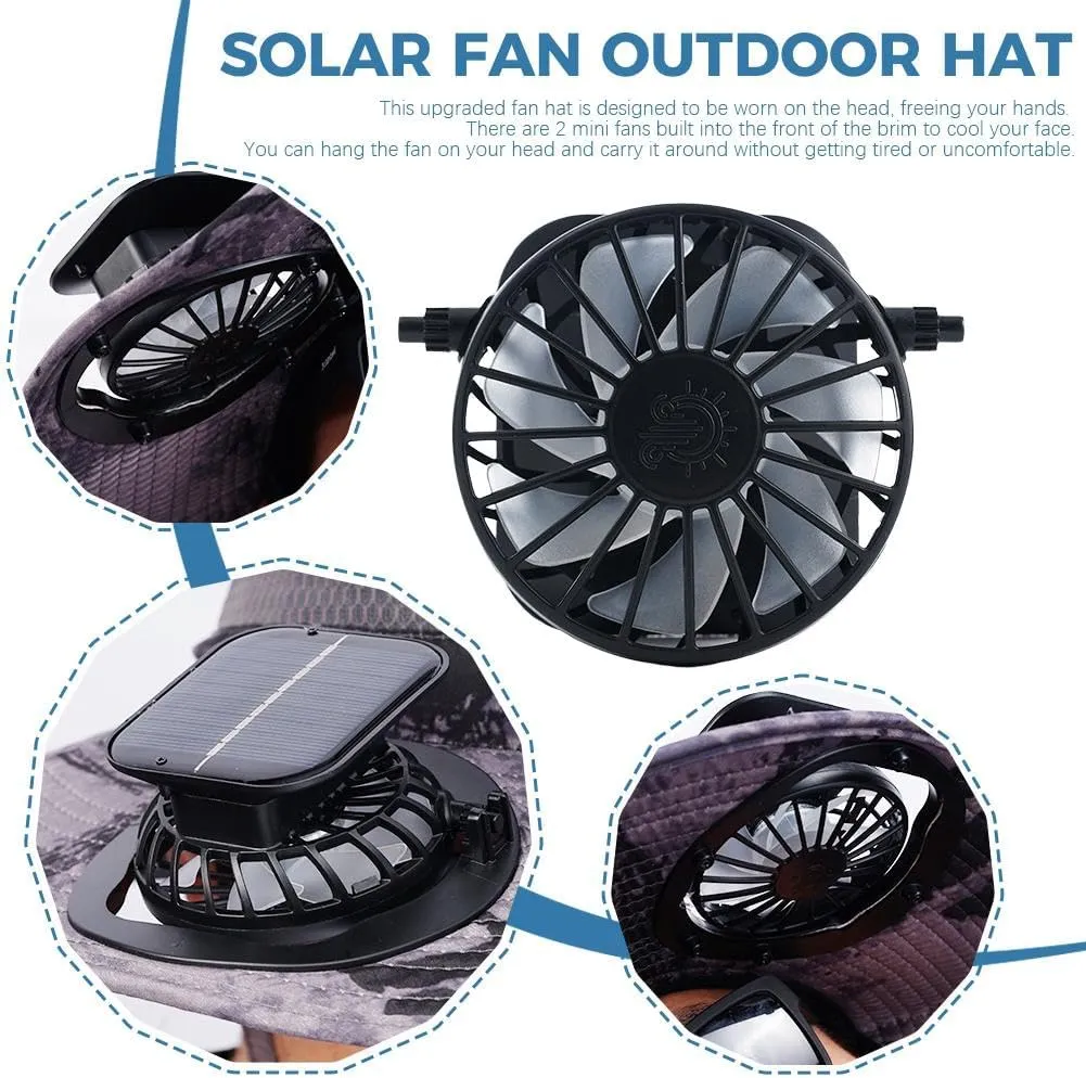 Wide Brim Solar Fan Hat Outdoor Sun Hat with 2 Solar Fan Summer UV Protection Fishing Boonie Hat Breathable Bucket Hat