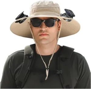 Wide Brim Solar Fan Hat Outdoor Sun Hat with 2 Solar Power Fans for Men Fishing Hats Sombrero Solar & USB Charging Fan