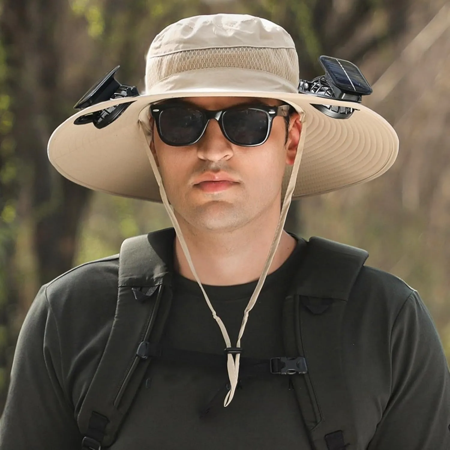 Wide Brim Solar Fan Hat Outdoor Sun Hat with 2 Solar Power Fans for Men Fishing Hats Sombrero Solar & USB Charging Fan