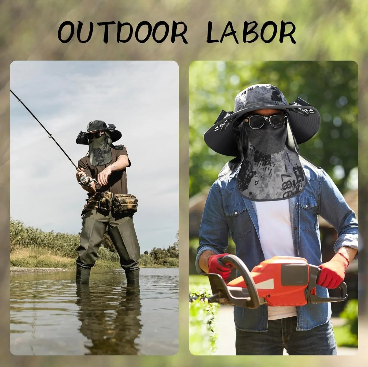 Wide Brim Solar Fan Hat - Outdoor Sun Hat with Solar Fan, Fishing Hat for Hiking, Camping, Outdoor Work