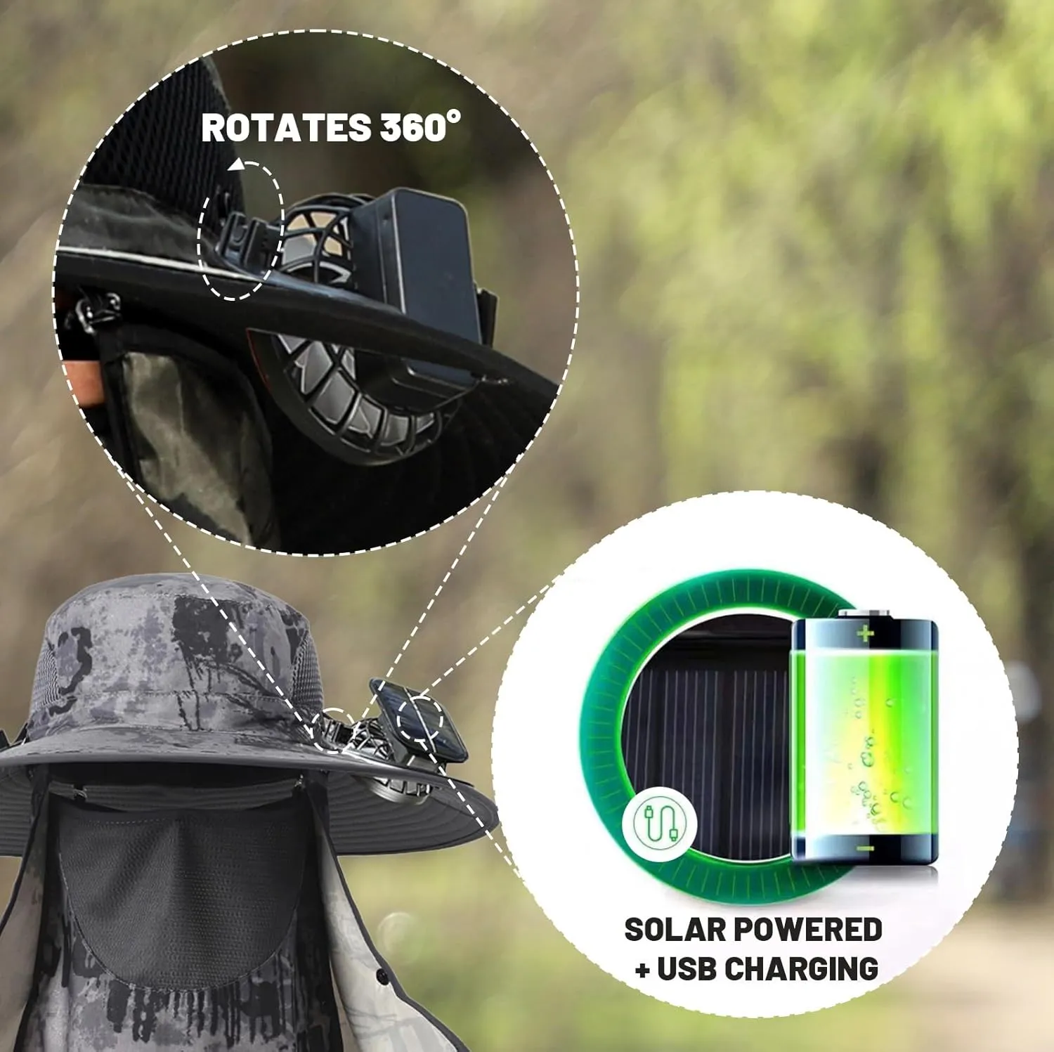 Wide Brim Solar Fan Hat - Outdoor Sun Hat with Solar Fan, Fishing Hat for Hiking, Camping, Outdoor Work