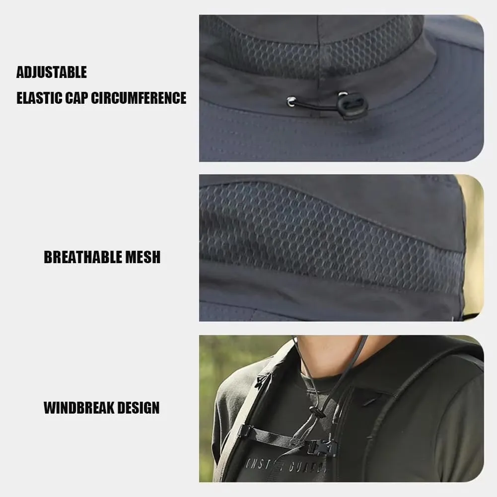 Wide Brim Solar Fan Hat, Outdoor Wide Brim Sun Hat with 2 Solar Fan for Men Women,Suitable for Outdoor Fishing,Hiking, Beach