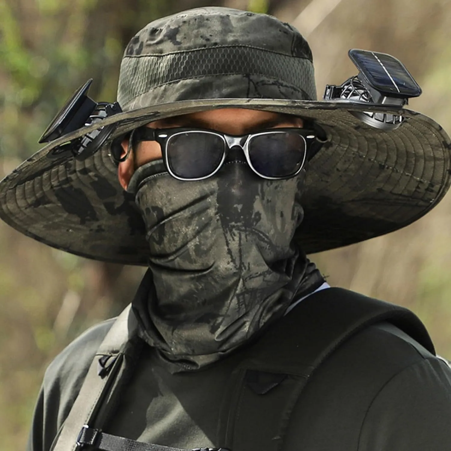 Wide Brim Solar Fan Hat, UPF 50  Bucket Hat with Solar Powered Fans for Outdoor Hiking Camping Fishing Beach
