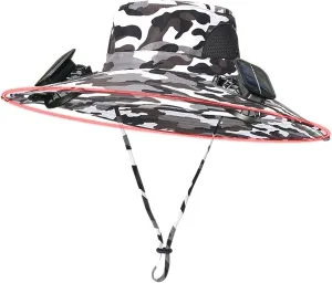Wide Brim Solar Fan Hat, UPF 50  Bucket Hat with Solar Powered Fans for Outdoor Hiking Camping Fishing Beach