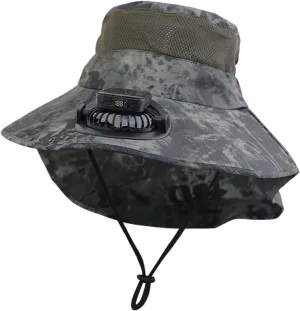 Wide Brim Solar Fan Hat, UPF 50  Solar Panel Fan Hat for Beach Hiking Fishing Outdoor Camping