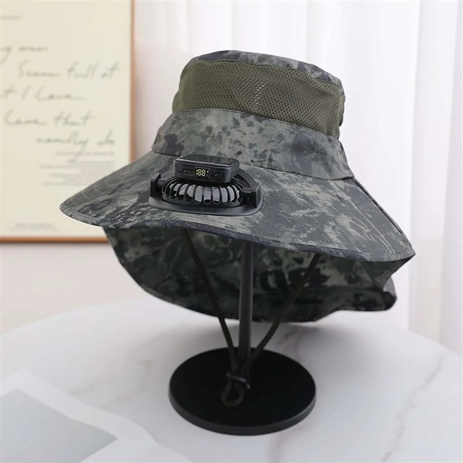 Wide Brim Solar Fan Hat, UPF 50  Solar Panel Fan Hat for Beach Hiking Fishing Outdoor Camping