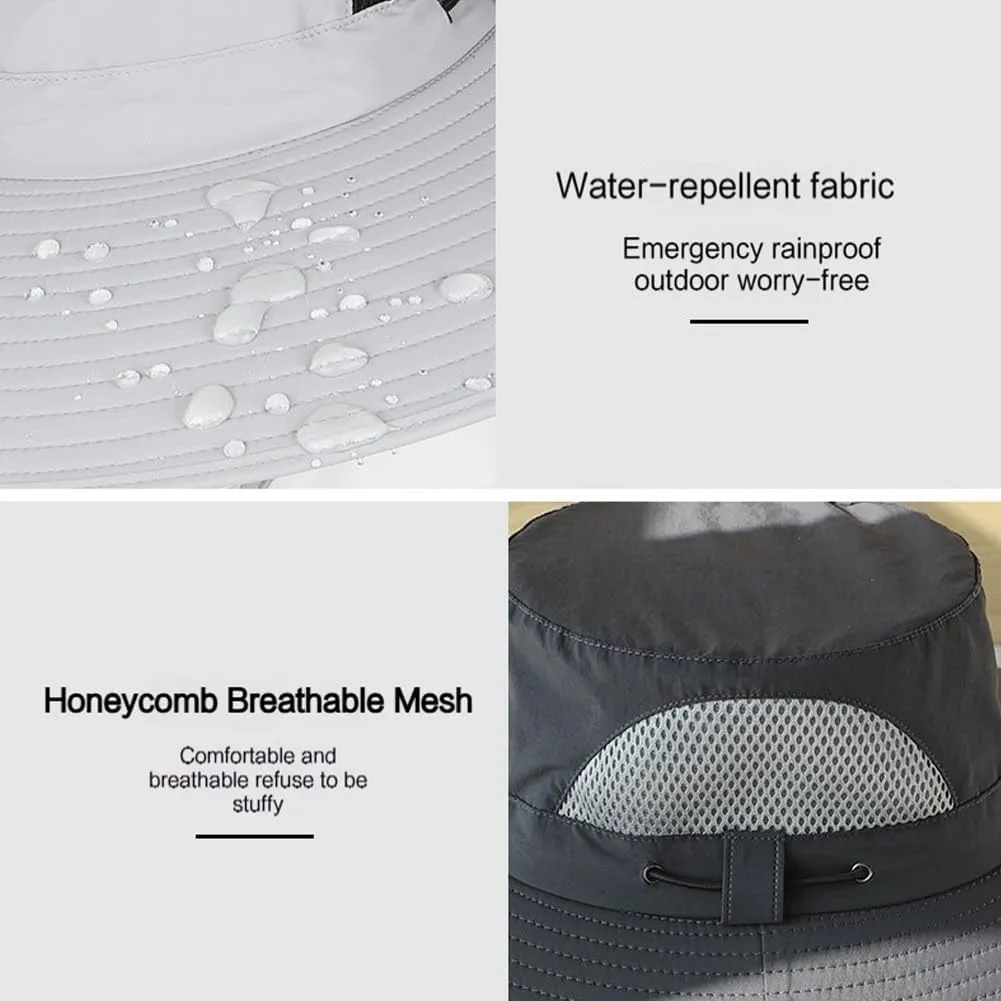 Wide Brim Solar Fan Hat with 2 Solar Fan, Breathable Outdoor Solar Powered Fan Hat with Removable Neck Flap and Face