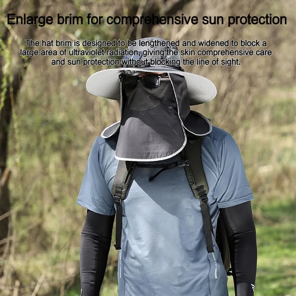 Wide Brim Solar Fan Hat with 2 Solar Fan, Breathable Outdoor Solar Powered Fan Hat with Removable Neck Flap and Face