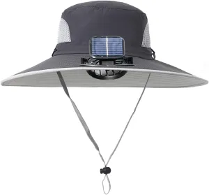 Wide Brim Solar Fan Hat,Hat with Fans Solar Power,Removable & USB Charging Fan Bucket Sun Hats for Men Women Outdoor Fishing