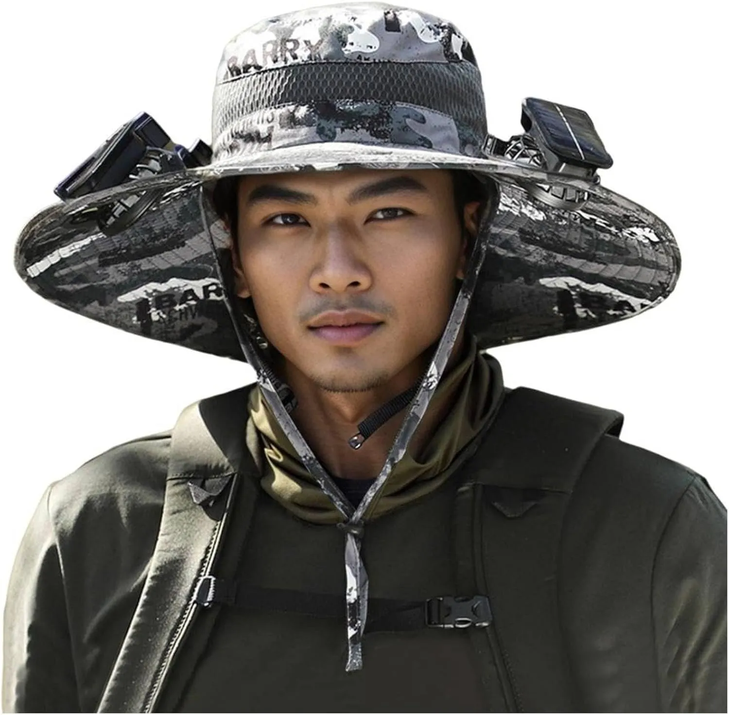 Wide Brim Solar Fan Outdoor Fishing Hat, 2024 New Solar&USB Charging Men Sun Hat With 2 Solar Fan UPF 50  Solar Fan Hat