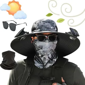 Wide Brim Solar Fan Outdoor Fishing Hat-Solar & USB Charging, Waterproof Removable Outdoor Solar Fan Hats
