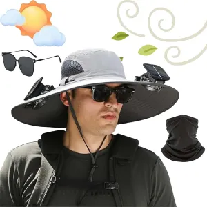 Wide Brim Solar Fan Outdoor Fishing Hat-Solar & USB Charging, Waterproof Removable Outdoor Solar Fan Hats