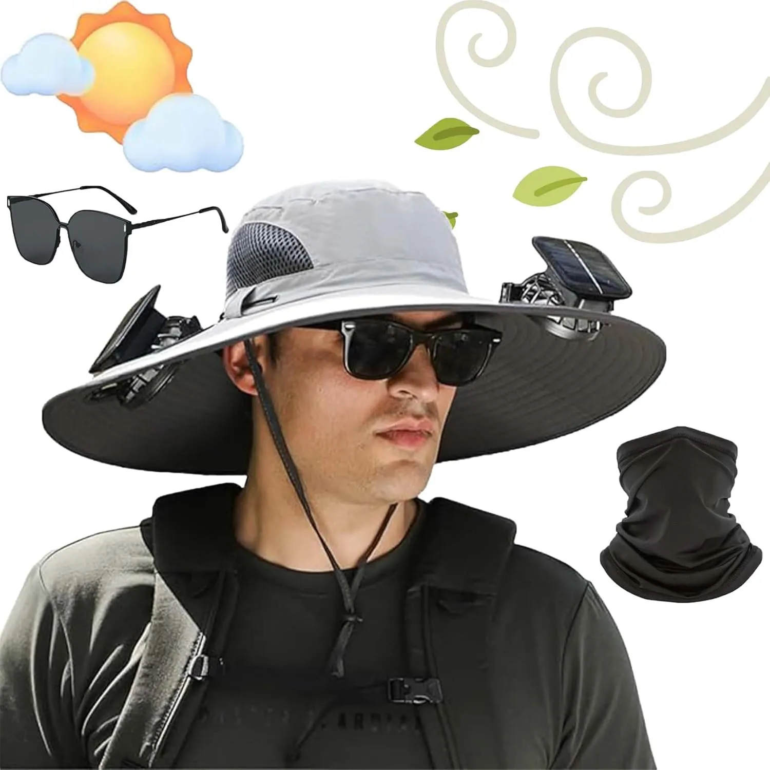 Wide Brim Solar Fan Outdoor Fishing Hat-Solar & USB Charging, Waterproof Removable Outdoor Solar Fan Hats
