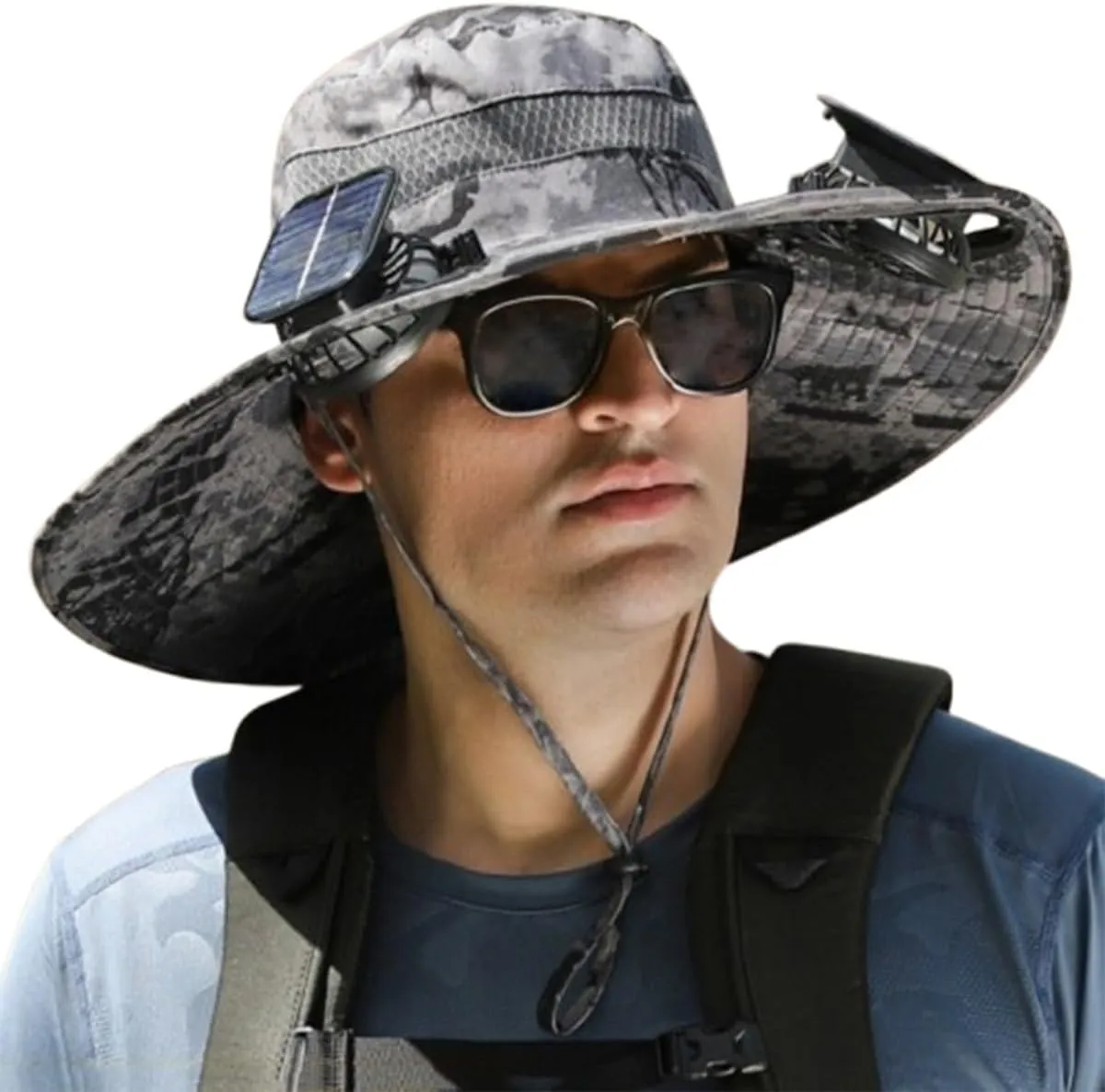 Wide Brim Solar Fan Outdoor Fishing Hat Waterproof Cooling Beach Hat with 2 Fans UPF 50  Unisex Gift Father's Day
