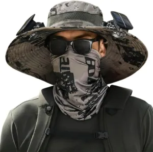 Wide Brim Solar Fan Outdoor Fishing Hat Waterproof Cooling Beach Hat with 2 Fans UPF 50  Unisex Gift Father's Day